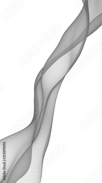 Fototapeta Abstract gray wave. Bright gray ribbon on white background. Gray scarf. Abstract smoke. Raster air background. Vertical image orientation. 3D illustration