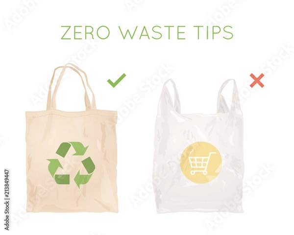 Fototapeta Torba materiałowa wielokrotnego użytku zamiast plastikowej torby. Torby na zakupy. Zero odpadów. Ekologiczny styl życia