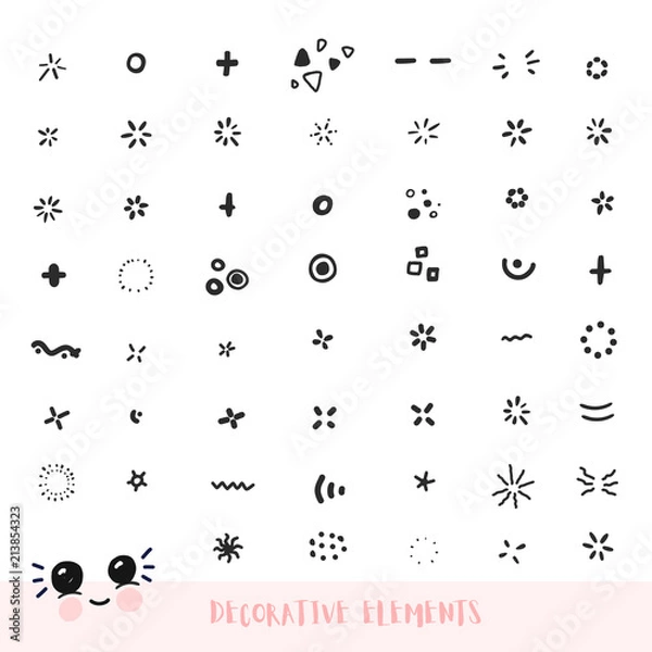 Fototapeta Huge set of sunburst, round square symbols for illustration decoration. Hand drawn style design