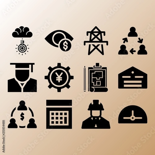 Fototapeta Electric tower, protractor and calculator related premium icon set