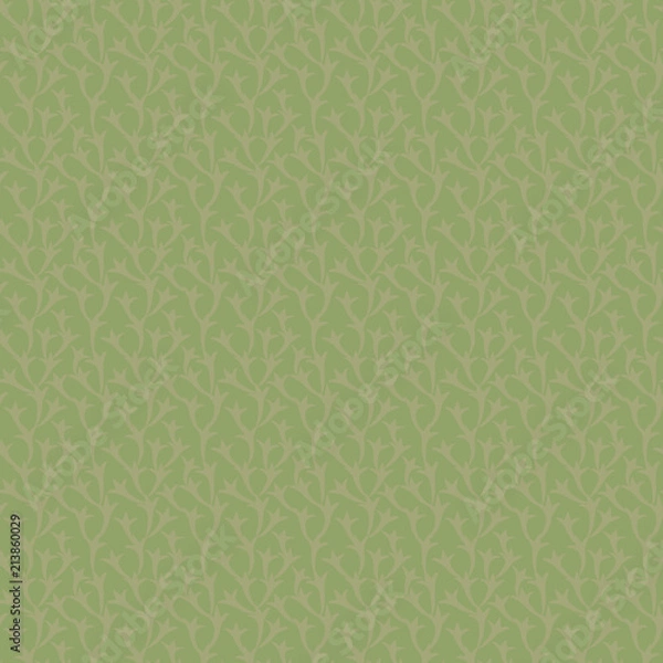 Fototapeta Vector green floral natural seamless pattern with light brown branch leaves background.