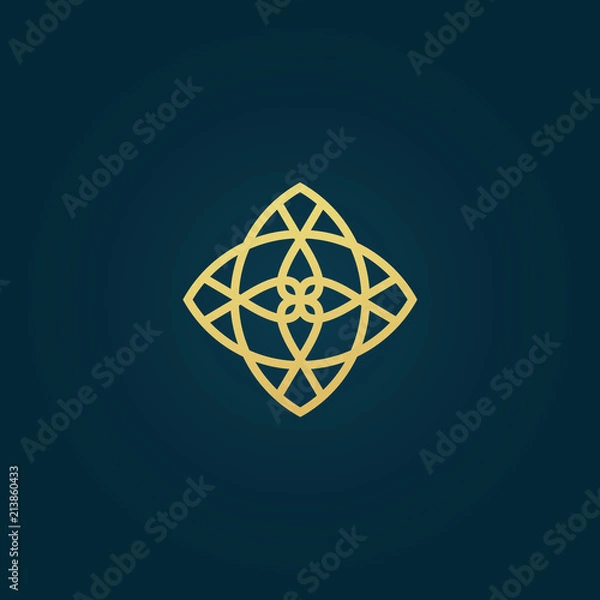 Fototapeta Vector floral luxury curve logo design. Round gold ornate frame. Vintage premium design vector element.