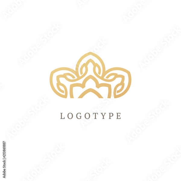 Fototapeta Vector floral luxury curve logo design. Gold ornate frame. Vintage premium design vector element.