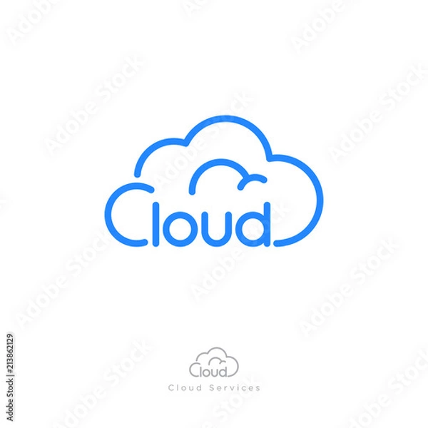 Fototapeta Cloud computing logo. Communication or network icon. Linear style. Monochrome option.