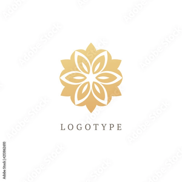 Obraz Vector floral luxury curve logo design. Round gold ornate frame. Vintage premium design vector element.