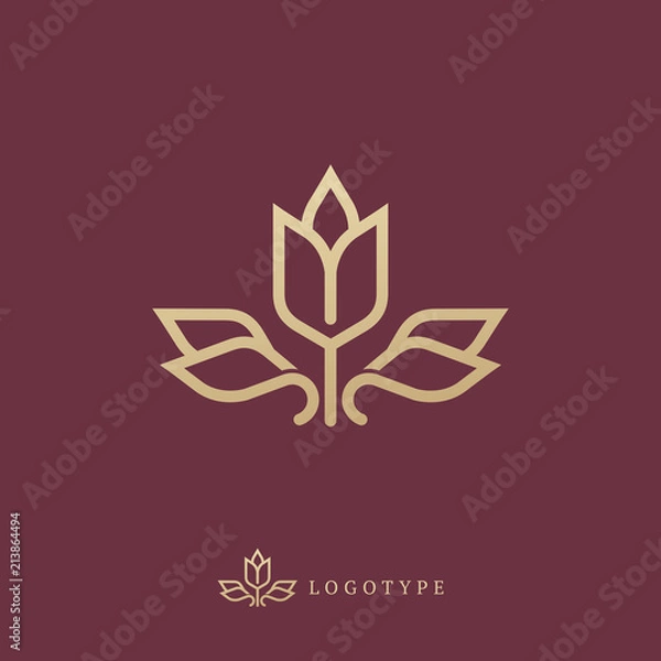 Fototapeta Vector floral luxury curve logo design. Rose Ornate frame. Vintage premium design vector element.