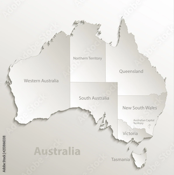Obraz Australia map separate region individual names card paper 3D natural vector
