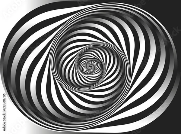 Fototapeta Black and white fractal background. Escher style. Images in the style of optical visual illusions - pop art. Psychology or fashion, a sample for printing.