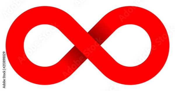 Fototapeta symbol nieskończoności czerwony - prosty z cieniem - na białym tle - wektor