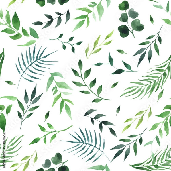 Obraz green leaves watercolor seamless pattern vector