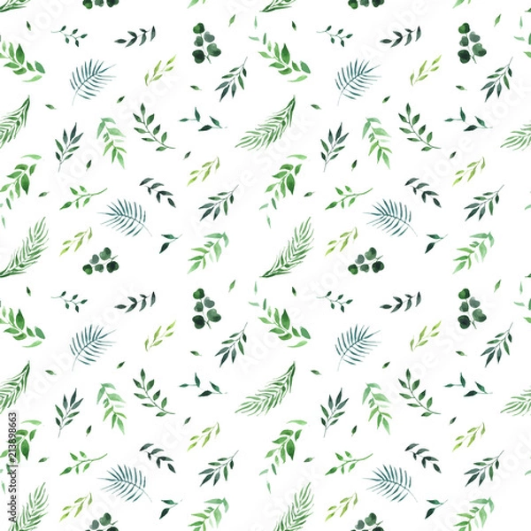 Obraz green leaves watercolor seamless pattern vector