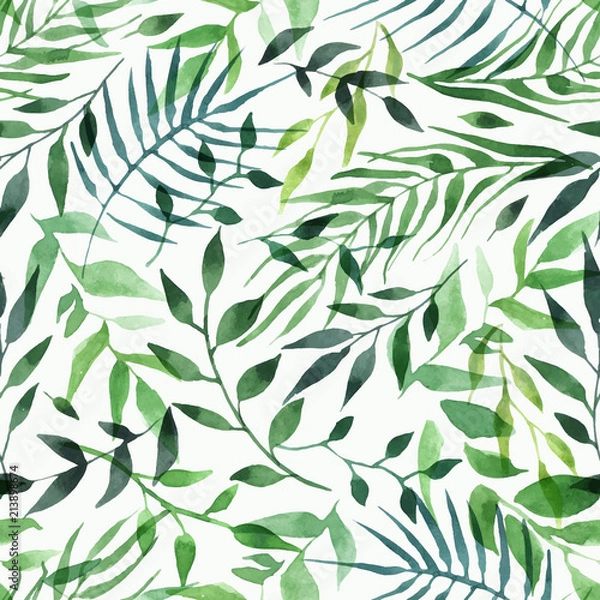 Fototapeta green leaves watercolor seamless pattern vector