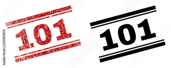 Fototapeta 101 stamp seal print with red distress and clean black version. Red vector rubber print of 101 label with grunge style. Captions are placed between double parallel lines.