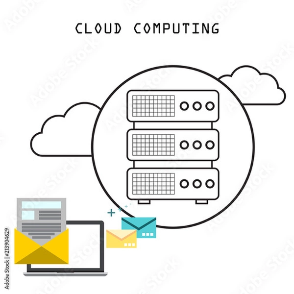 Obraz Cloud computing thin line art style vector concept