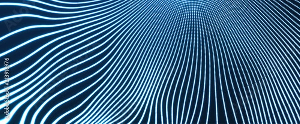 Fototapeta Abstract science or technology background. Graphic design. Network illustration with particle. 3D grid surface.