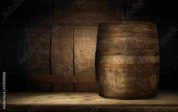 Fototapeta background of barrel and worn old table of wood