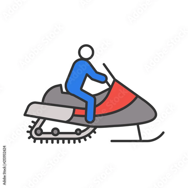 Fototapeta Man driving snowmobile color icon