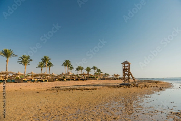 Fototapeta beautiful seaside view with wooden tower