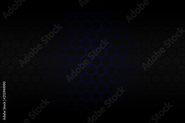 Fototapeta Black hexagon and blue neon light