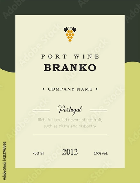 Obraz Port wine label. Vector premium template set. Clean and modern design. Branco and White wine. National Portuguese Wine.