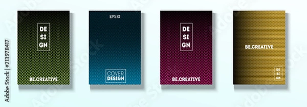 Fototapeta Minimal Covers, Vector Hipster Abstract Brands Design. Magenta, Cyan, Yellow Corporate Identity Blend Tech Halftones. Business Minimal Covers, Cool Retro Ad Music Party Poster Bright Gradient Stripes.