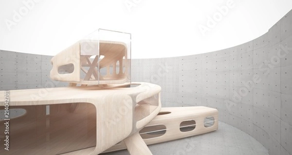 Fototapeta Empty dark abstract concrete and wood smooth interior. Architectural background. 3D illustration and rendering