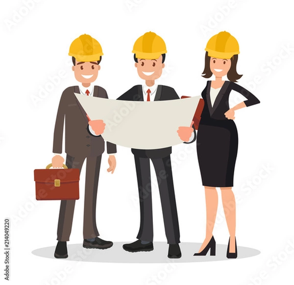 Obraz Engineer customer and contractor are discussing the project.