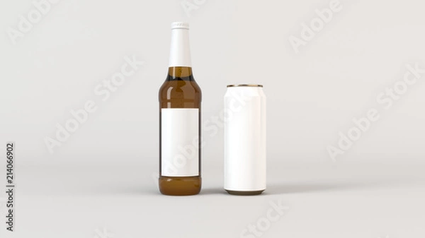 Obraz Mock up of beer bottle and can with blank label