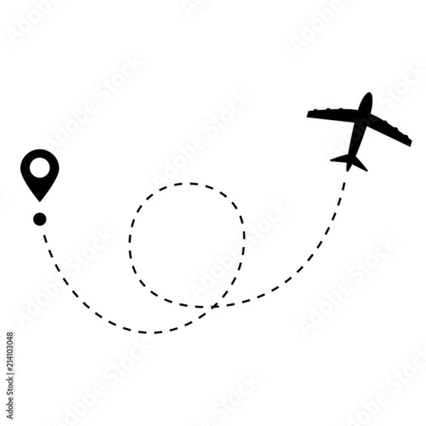 Obraz airplane line path vector icon , flying airplain, fast delivery, fast shipping around the world vector icon