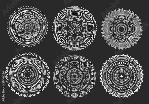 Obraz Bundle of decorative oriental elements. Boho style. Hand drawn ink mandalas. 
