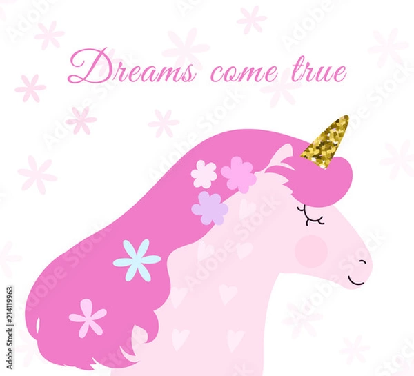 Obraz Cute unicorn card and t-shirt design. Lovely pastel colours.