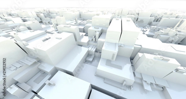 Fototapeta 3D Rendering light warehouse cyber city of the slum, space station, repository microcircuit