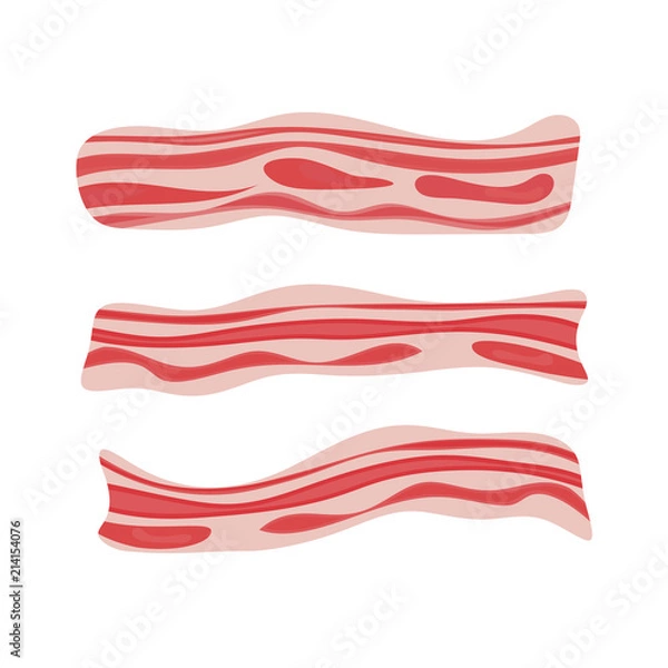 Fototapeta Fresh bacon stripe. Pork meat. Healthy tasty breakfast. Vector illustration set in flat style.