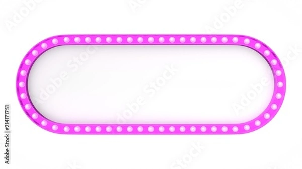 Fototapeta Pink marquee light board sign retro on white background. 3d rendering