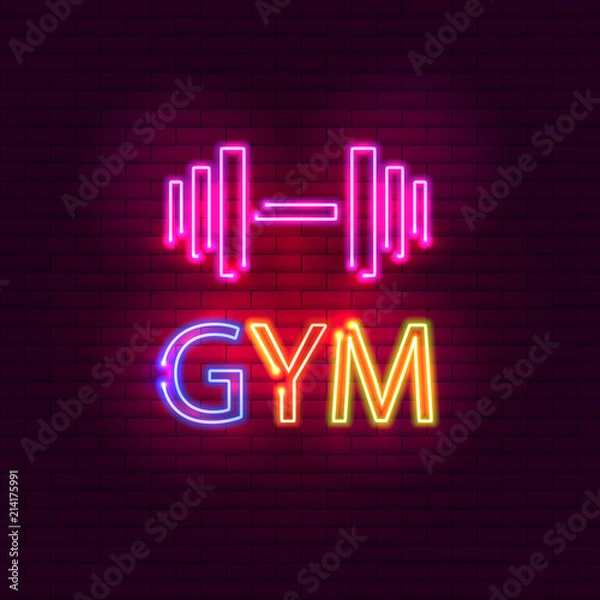 Fototapeta GYM neon light glowing bright singboard