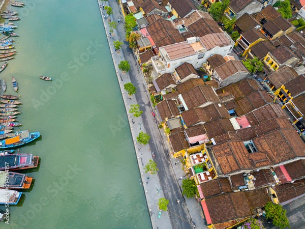 Fototapeta Hoi An, Vietnam : Panorama Aerial view of Hoi An ancient town, UNESCO world heritage, at Quang Nam province. Vietnam. Hoi An is one of the most popular destinations in Vietnam