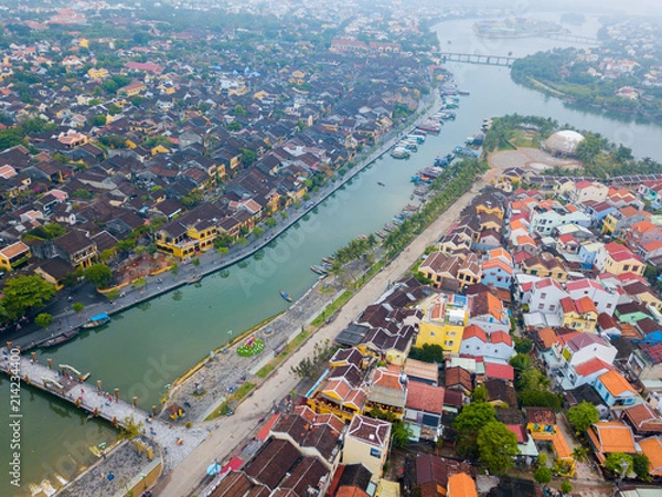 Fototapeta Hoi An, Vietnam : Panorama Aerial view of Hoi An ancient town, UNESCO world heritage, at Quang Nam province. Vietnam. Hoi An is one of the most popular destinations in Vietnam
