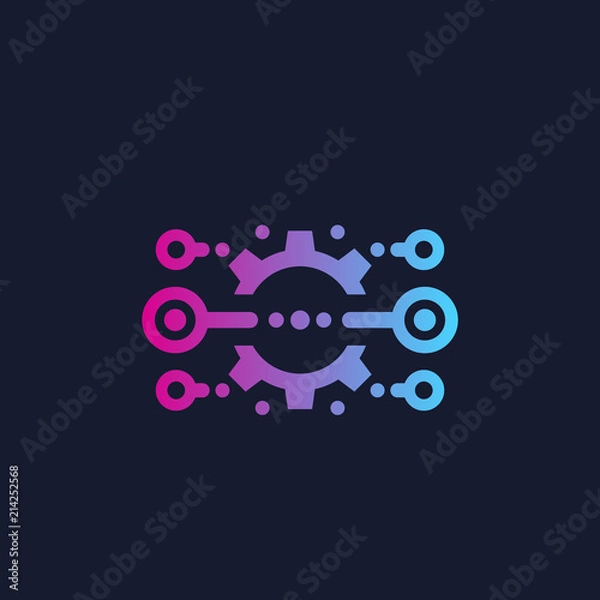 Obraz Integration, optimization, icon with cogwheel, vector