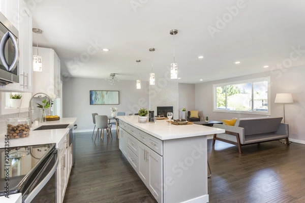 Fototapeta Gorgeous kitchen with open concept floorplan.