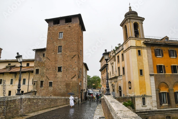 Obraz テヴェレ川に架かるファブリキウス橋（ローマ、イタリア）