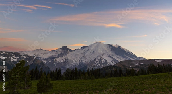 Fototapeta Mt Rainier as seen from Sunrise entrance at sunset.