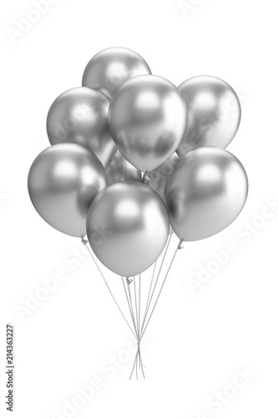 Fototapeta 3D Rendering silver Balloons Isolated on white Background