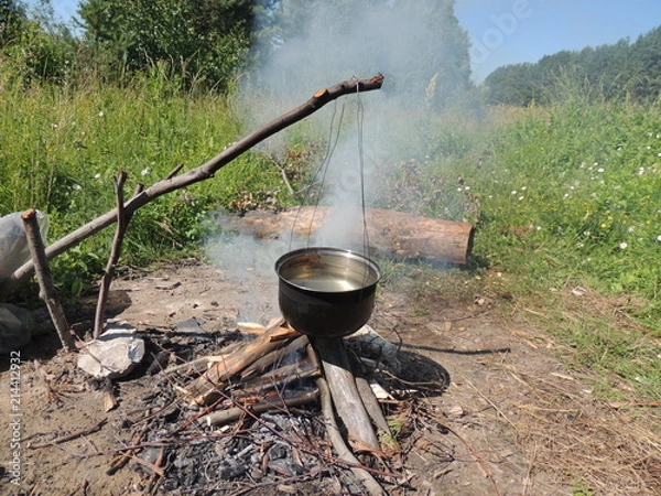 Obraz котелок над костром