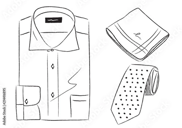 Obraz メンズビジネスアイテム　Yシャツ　ハンカチ　ネクタイ　イラスト
