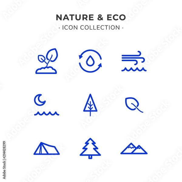 Obraz Simple Set of Ecology Related Color Vector Line Icons. Trendy Flat Style isolated on Slate White Background.
