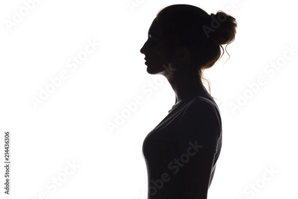 Obraz silhouette profile of young woman on a white isolated background
