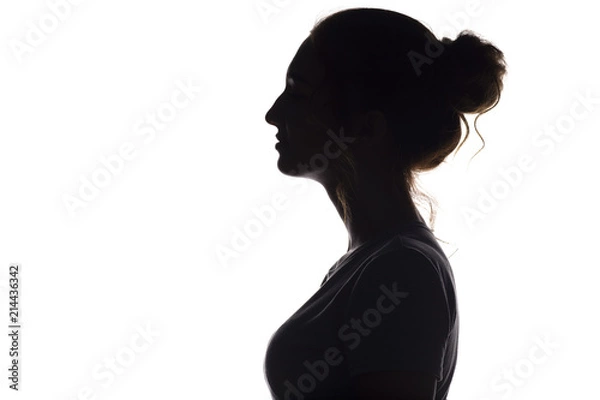 Obraz silhouette profile of beautiful girl on a white isolated background