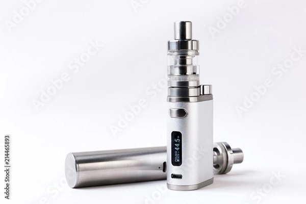 Fototapeta electronic cigarette or vaping device on white background
