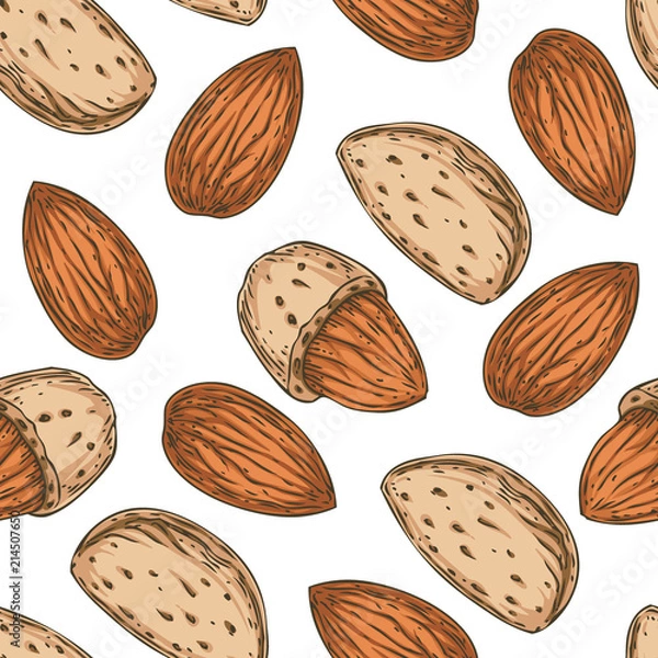 Obraz Shelled and Unshelled Almond Seamless Pattern