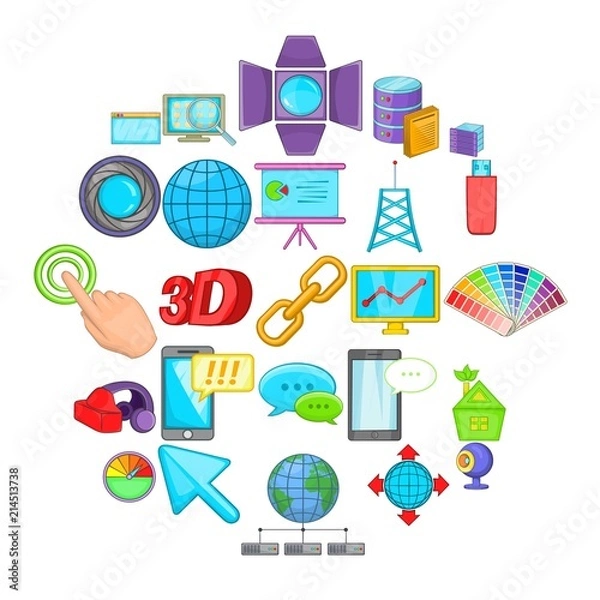 Fototapeta Progressive advertising icons set. Cartoon set of 25 progressive advertising vector icons for web isolated on white background